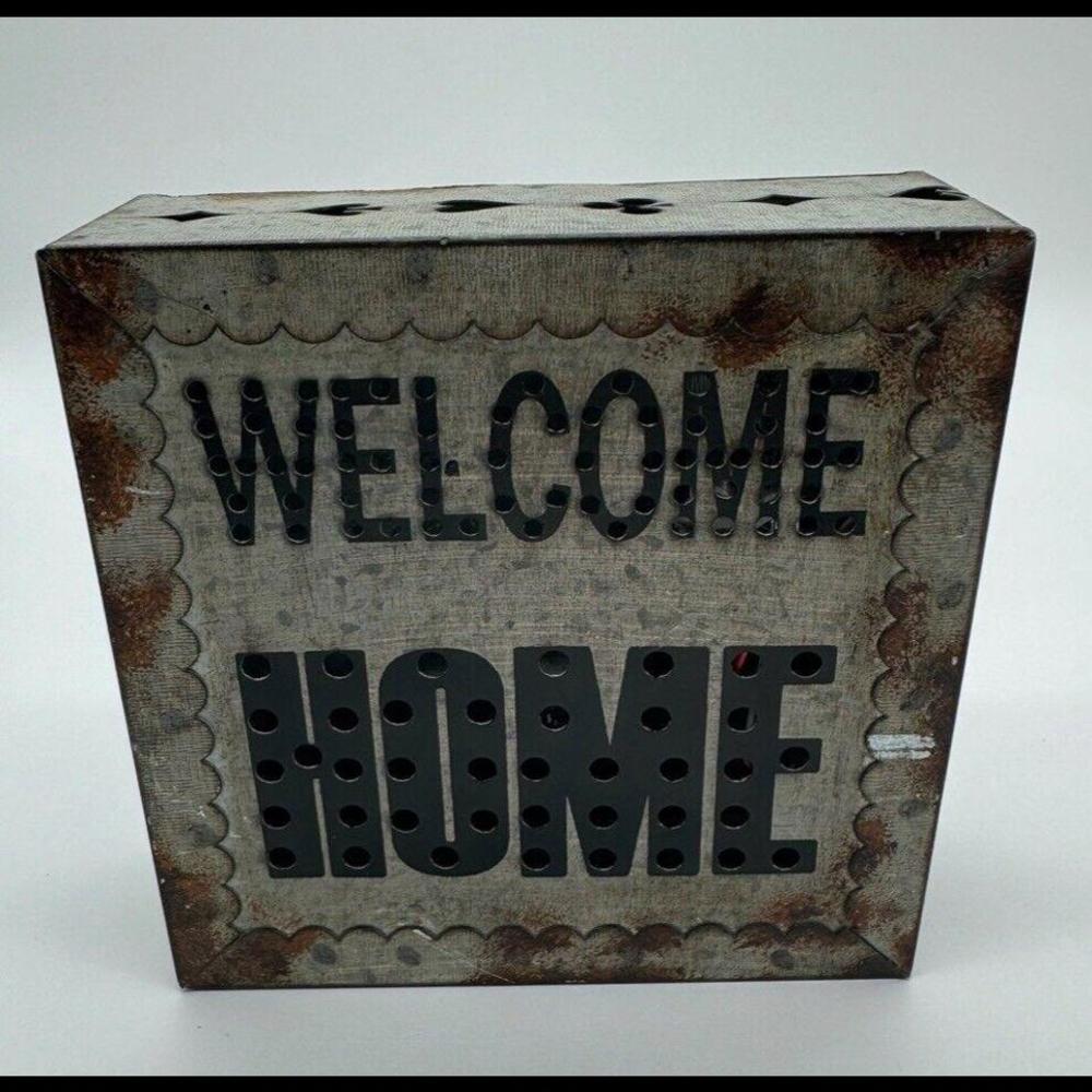 Welcome Home Lighted Metal Galvanized Sign Poker Design
